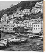 Smugglers Cove Polperro Fishing Harbour Black And White 3 Wood Print