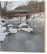 Snow And Ice Under The Bridge Wood Print