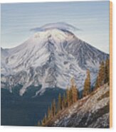 Snow Covered Mt. Shasta Glowing Wood Print