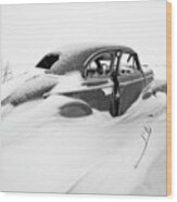 Snow Cruiser - 1947 Chevy Coup In A Nd Snow Scene - Black And White Conversion Wood Print
