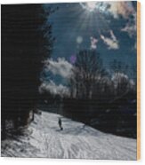 Snowboarder Coming Down Trail Wood Print