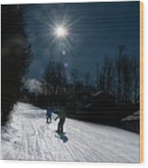 Snowboarders Shadow From Sun Wood Print