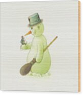 Snowman And Mouse Wood Print