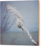 Snowy Owl In Flight Painting 2 Wood Print