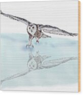 Snowy Owls Reflection Wood Print