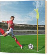 Soccer Player Taking Corner Kick Wood Print