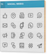 Social Media Line Icons. Editable Stroke. Pixel Perfect. For Mobile And Web. Contains Such Icons As Like Button, Thumb Up, Selfie, Photography, Speaker, Advertising, Online Messaging, Hashtag, User. Wood Print