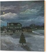 Sold. Fyrne Lake Farm.  Tennessee.  Winter Moonlight. Wood Print