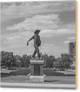 Sower Statue On The Campus Of The University Of Oklahoma In Panoramic Black And White Wood Print