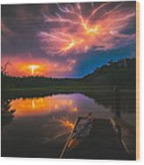 Spider Lightning Reflected On Little Hunting Creek At Night Wood Print