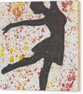 Splash Dance Black Silhouette Of A Dancer Against Splashes Of Yellows And Reds Wood Print