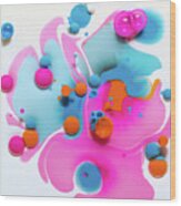 Splash Of Neon Colors And Bubbles Wood Print