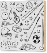 Sports Doodles Wood Print