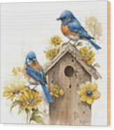 Spring Bluebirds Wood Print