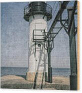 St. Joseph Michigan North Pier Light Textured Wood Print