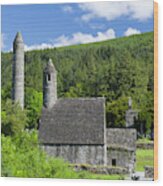 St. Kevin's Church And Round Tower Glendalough Wood Print