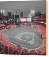 A Symphony Of Red At The Saint Louis Baseball Stadium - Selective Color Edition Wood Print