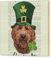 St Patricks Day Irish Doodle Dog, Kiss Me I'm Irish Wood Print