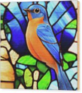 Stained Glass Bluebird Wood Print