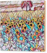 Stained Glass Sunflower Fields Wood Print
