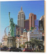 Statue Of Liberty And Ny Complex, Las Vegas Wood Print