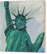 Statue Of Liberty With Mask Las Vegas Wood Print