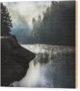 Steam Rising, Alpine Lake Wood Print