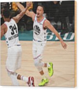 Stephen Curry And Giannis Antetokounmpo Wood Print