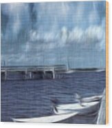 Stormy Seas With Rowboats Wood Print