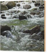 Stream With Flowing Water Over Rocks Wood Print