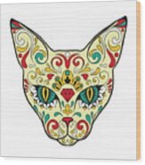 Sugar Skull Cat Portrait Wood Print