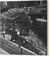 Summer Days On The Chicago River - Black And White Wood Print