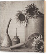 Sunflowers And Tools 2 Wood Print