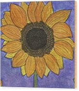 Sunflowers On Blue Wood Print