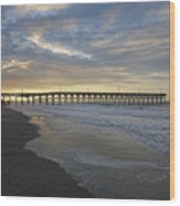 Sunrise At Holden Beach Pier  6549 Wood Print