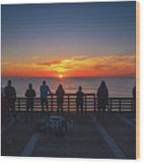 Sunrise Gathering At Jacksonville Beach Pier Wood Print