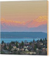 First Light Of Olympic Mountains From Betty Bowen Viewpoint Wood Print