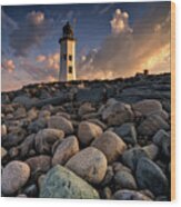 Sunset At Old Scituate Lighthouse Wood Print