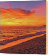 Sunset At Zuma Beach, Ca Wood Print