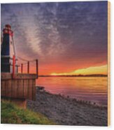 Sunset Beach Lighthouse Wood Print