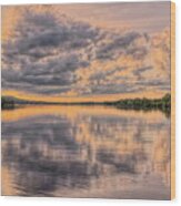 Sunset Cumulus Clouds Over Lake Wausau Wood Print