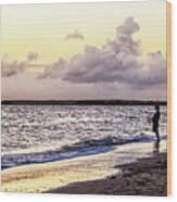 Sunset Fisherman At The Point - Emerald Isle North Carolina Wood Print