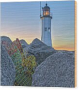 Sunset Happy At Scituate Lighthouse Wood Print