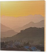 Sunset In Laos Wood Print