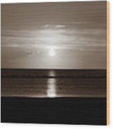 Sunset In The Sea, Sepia Color Wood Print