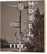 Sunset Motel Sign Wood Print