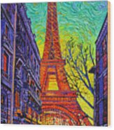 Sunset On Rue De L' Universite Paris Eiffel Tower Textural Impressionism Art Ana Maria Edulescu Wood Print