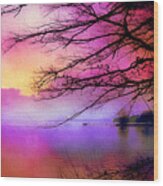 Sunset On The Lake Wood Print