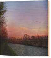 Sunset On The River Wood Print