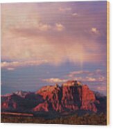 Sunset On West Temple Zion National Park Wood Print